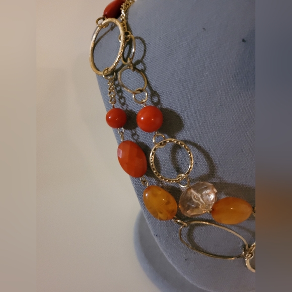 Vintage Tiered Beaded Orange Circle Necklace - Picture 4 of 6